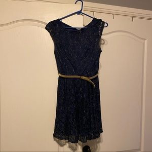 A. BYER navy blue and gold dress. Comes with belt